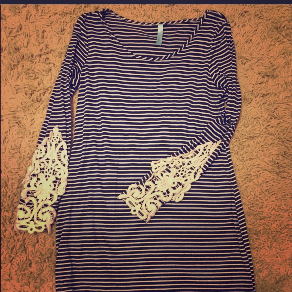 Beautiful navy nautical dress with lace sleeves